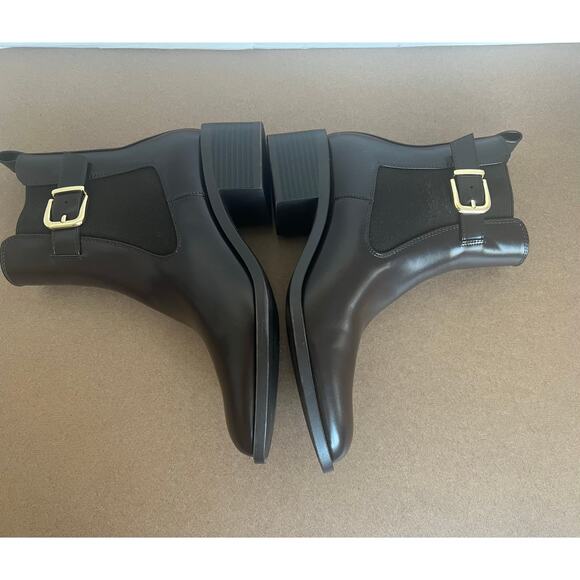 Zara Chelsea Brown Vegan Buckle Detail Round Toe Pull On Ankle Boots Sz 8 - Picture 6 of 12